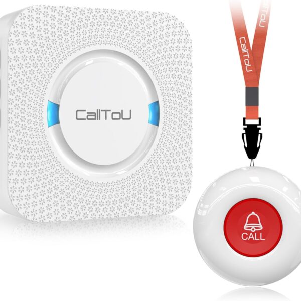 CallToU Caregiver Pager Wireless Call Button Nurse Alert System 500+ Feet for Home/Elderly/Patient/Disabled 1 Plugin Receiver 1 Waterproof Transmitter