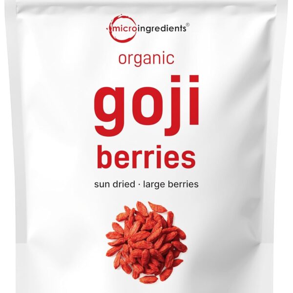 Organic Goji Berries, 32 Ounces | 100% Natural Sun-Dried Whole Fruit | Sulfate & Additive Free | Large Berry Form, Great Flavor for Drinks, Snacks, & Beverages | Non-GMO & Vegan