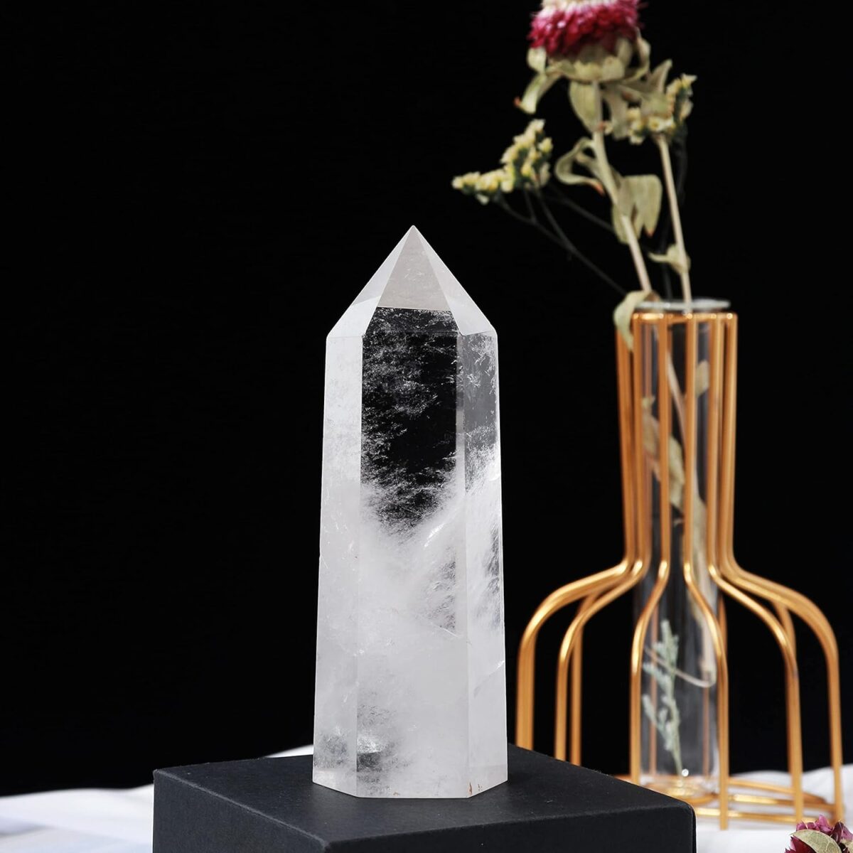 Runyangshi Large Clear Quartz Healing Crystal Wand 4.72"-5" Natural Crystal Tower 6 Faceted Single Point Crystal Prism Wand Natural Quartz Stones for Meditation Reiki Chakra Therapy Home Decor Gift - Image 4