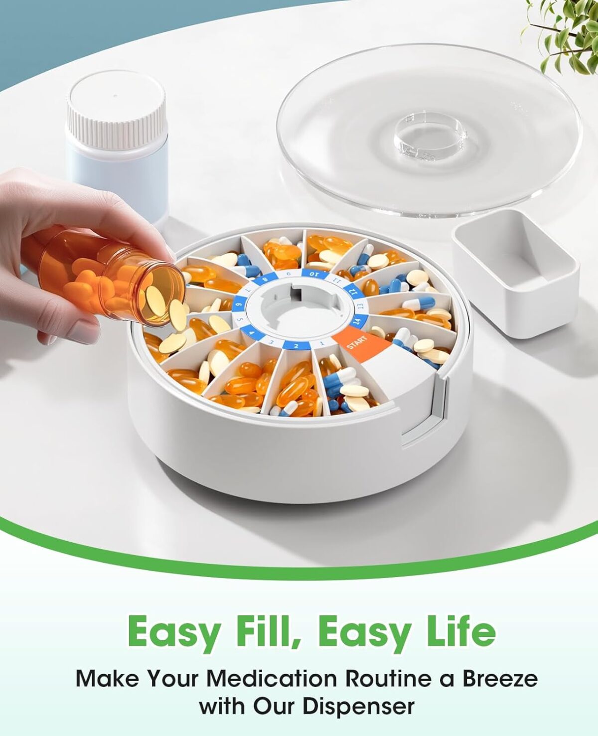 Daviky Pill Dispenser Daily, Large Pill Organizer with Wall-Mounted or Standing Use, 14 Days Pill Box, Push Button Design, Weekly Pill Organizer for Vitamin, Medicine.Supplement, Fish Oil - Image 4