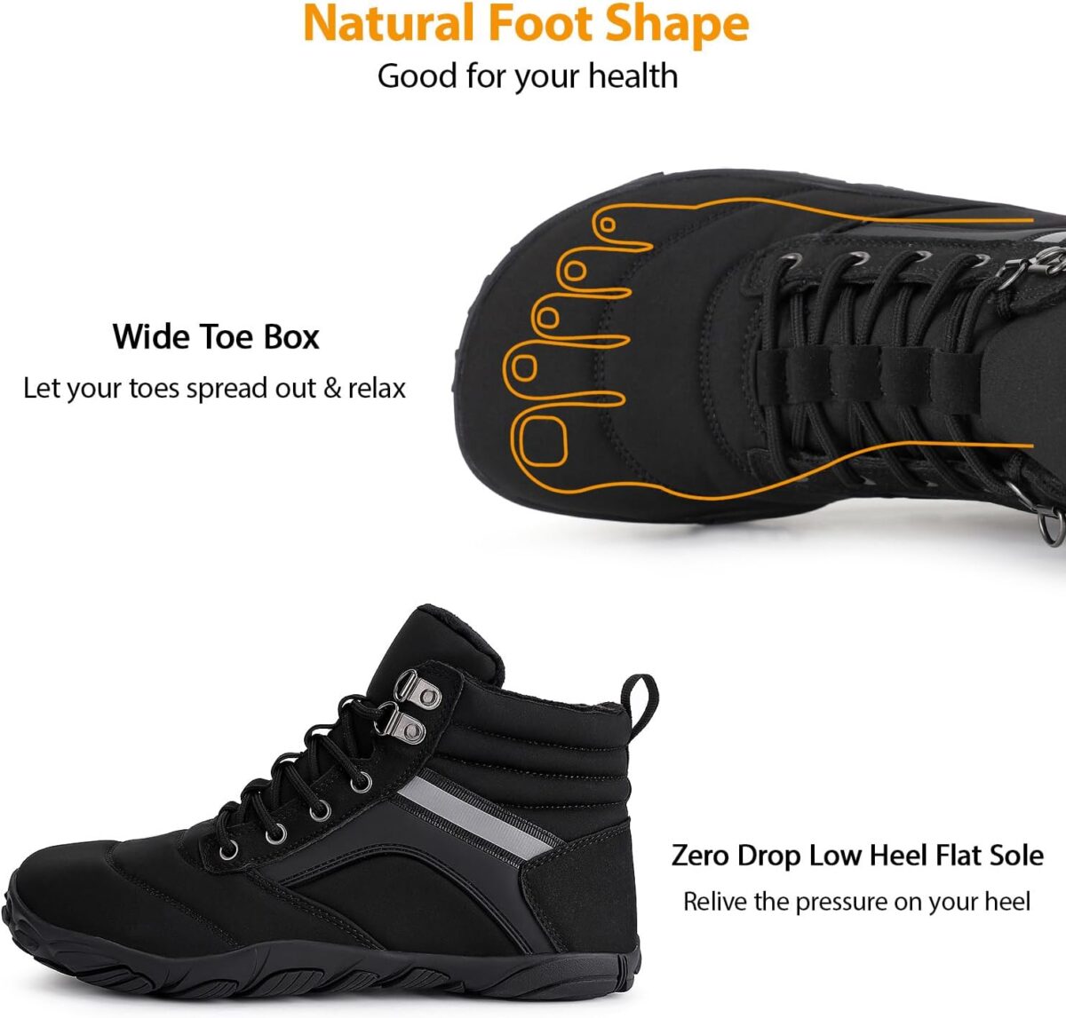 Womens Mens Winter Barefoot Boots Warm Minimalist Wide Toe Box Snow Boots Zero Drop Sole Outdoor Water Resistant Ankle Booties - Image 3