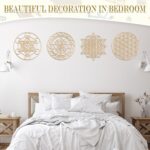Leinuosen 4 Pcs 12 Inch Crystal Grid Board Sacred Geometric Wall Art Set Metatron Cube, Flower of Life, Sri Yantra, 64 Star Tetrahedron Pagan Decor Home Wall Decor for Room (Wood Color) - Image 5