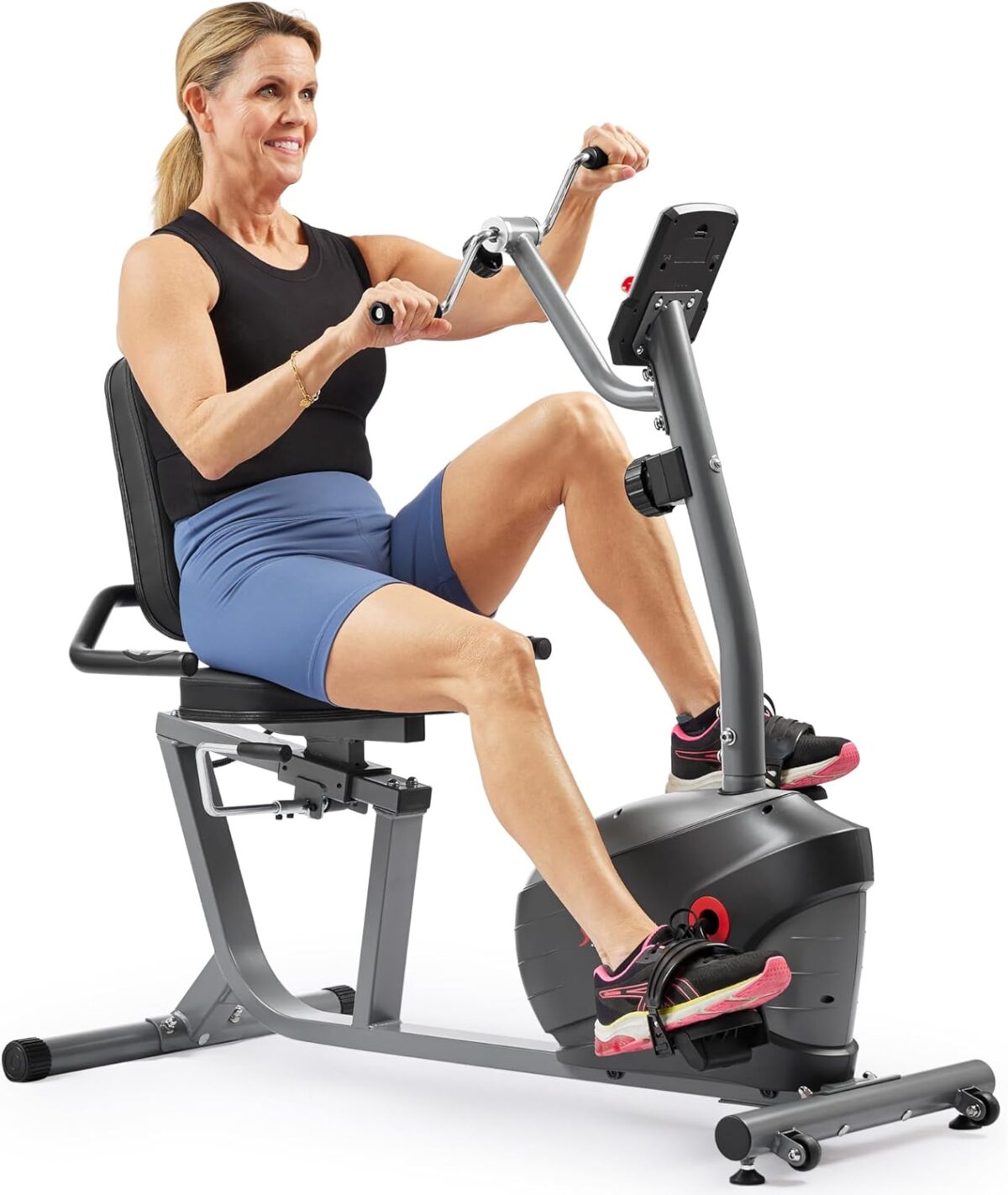 Sunny Health & Fitness Smart Indoor Recumbent Bike Trainer, Home Full Body Workout & Cardio Cycling Machine for Seniors, Free SunnyFit Bluetooth Connect, Optional Arm Exerciser Hand Cycle & Bands - Image 1