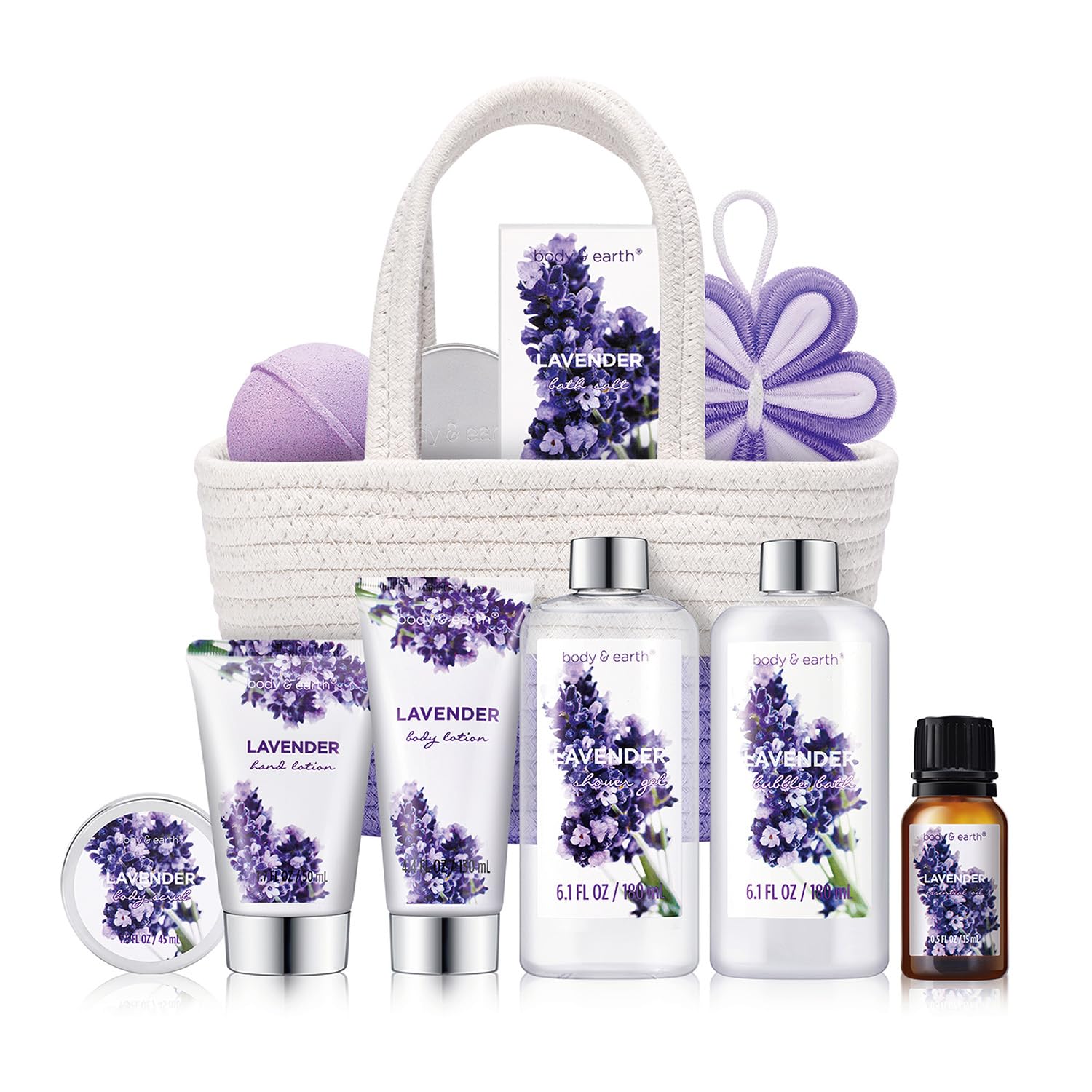 71tWySi-i8L._SL1500_.jpg Spa Gift Baskets for Women - Body & Earth 11pcs Lavender Gift Sets with Bubble Bath, Shower Gel, Body Lotion, Birthday Gifts for Women, Spa Kit for Mom Gifts, Purple Gifts - Image 1