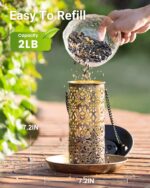 SWEETFULL Solar Bird Feeder for Outdoors Hanging, Metal Wild Bird Feeder for Cardinals Solar Garden Lantern with S Hook as Gift for Bird Lovers (2LBs Heavy Duty birdfeeders) - Image 4