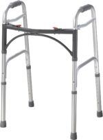 Drive Medical Deluxe 2-Button Folding Walker, Lightweight Walkers for Seniors and Adults, Medical Walker, Bariatric Walker (Up to 350 Pounds), Standard, Silver