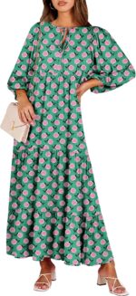 ANRABESS Womens Boho Maxi Dresses 2025 Summer V Neck Puff Sleeve Floral Flowy Swing Casual Long Dress