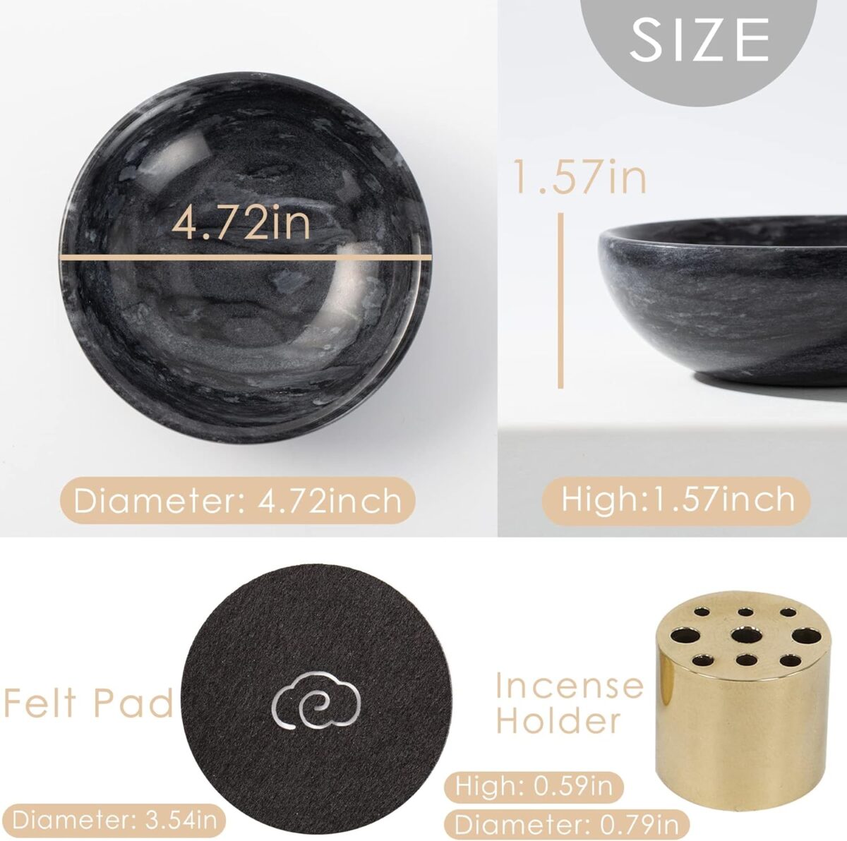 Incense Holder, Beautiful Natural Marble Incense Burner for Meditation, 9 Incense Holes Suitable for Most Incense Types (Black) - Image 3