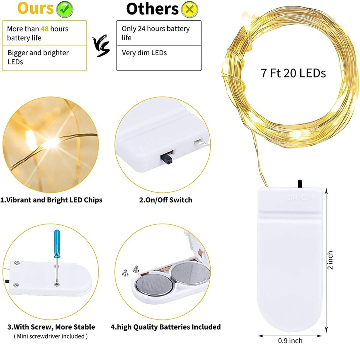 Brightown 24 Pack Fairy Lights Battery Operated String Lights - 7 ft 20 LED Mini String Lights Waterproof Silver Wire Firefly Lights for Vases Mason Jars DIY Crafts Plants Table Centerpieces Wedding - Image 5