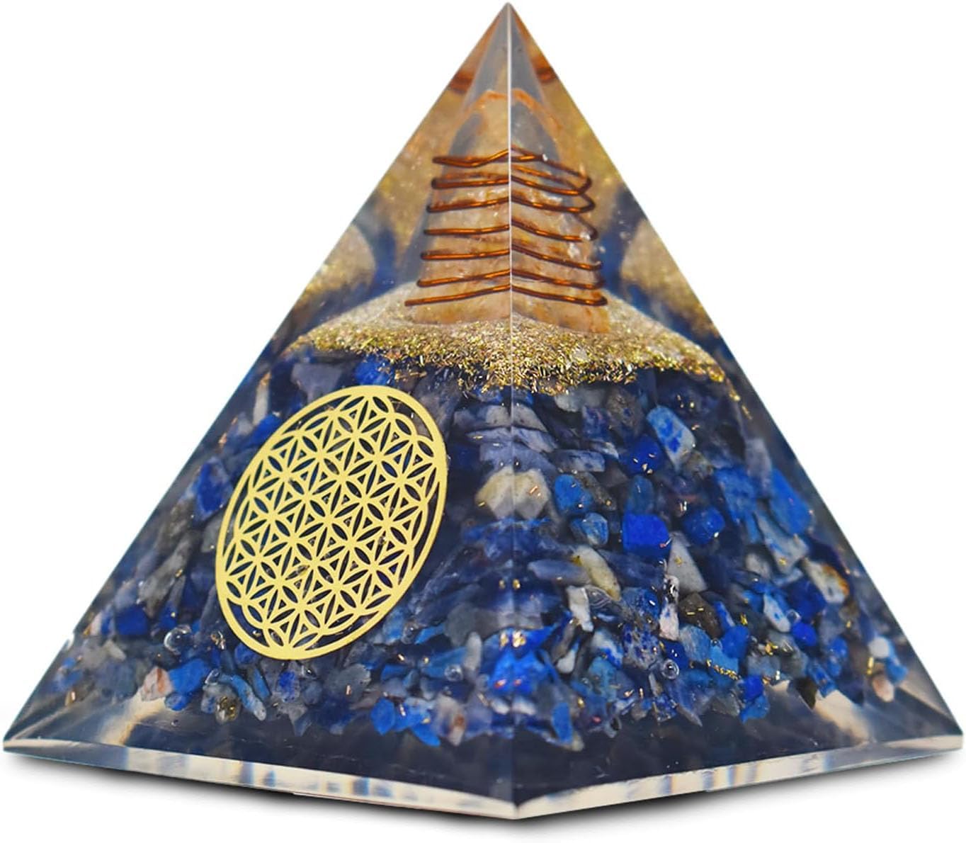 71uh3FrY8uL._SL1364_.jpg Lapis Lazuli Pyramid – Handmade Healing Crystal for Meditation, Reiki, Chakra Balancing, Spiritual Growth & Inner Truth – Natural Orgonite Energy Generator for Positivity & Focus - Image 1
