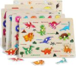 GRINNNIE Wooden Peg Puzzle for Toddlers, 6 Pack Toddler Puzzles Set for 3 4 5 Years Old (Alphabet Number Shape Animal Dinosaur Vehicle), Preschool Education Learning Puzzle Toys for Girls and Boys - Image 4