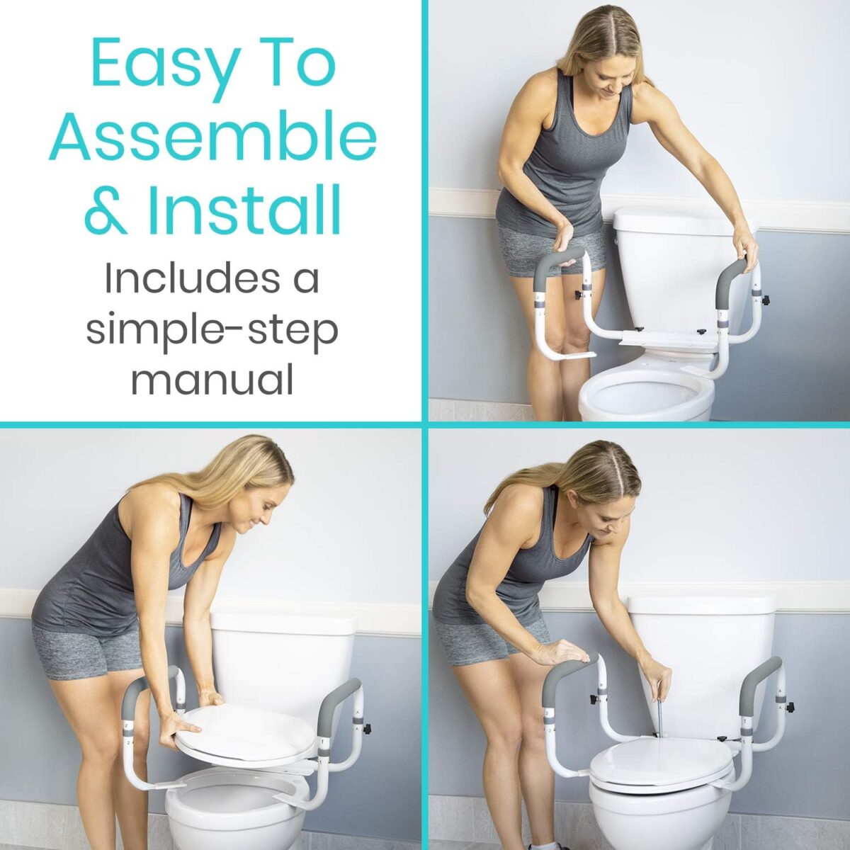 Vive Toilet Safety Rail - Adjustable Grab Bar - Compact Support Frame with Handrail for Bathroom Toilet Seat - Easy Installation for Handicap Senior Bariatrics, Elderly Balance - Padded Hand Armrest - Image 6