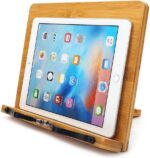 wishacc Bamboo Book Stand, Adjustable Book Holder Tray and Page Paper Clips-Cookbook Reading Desk Portable Stable Hard-Wearing Lightweight Bookstand-Textbooks Books - Image 2