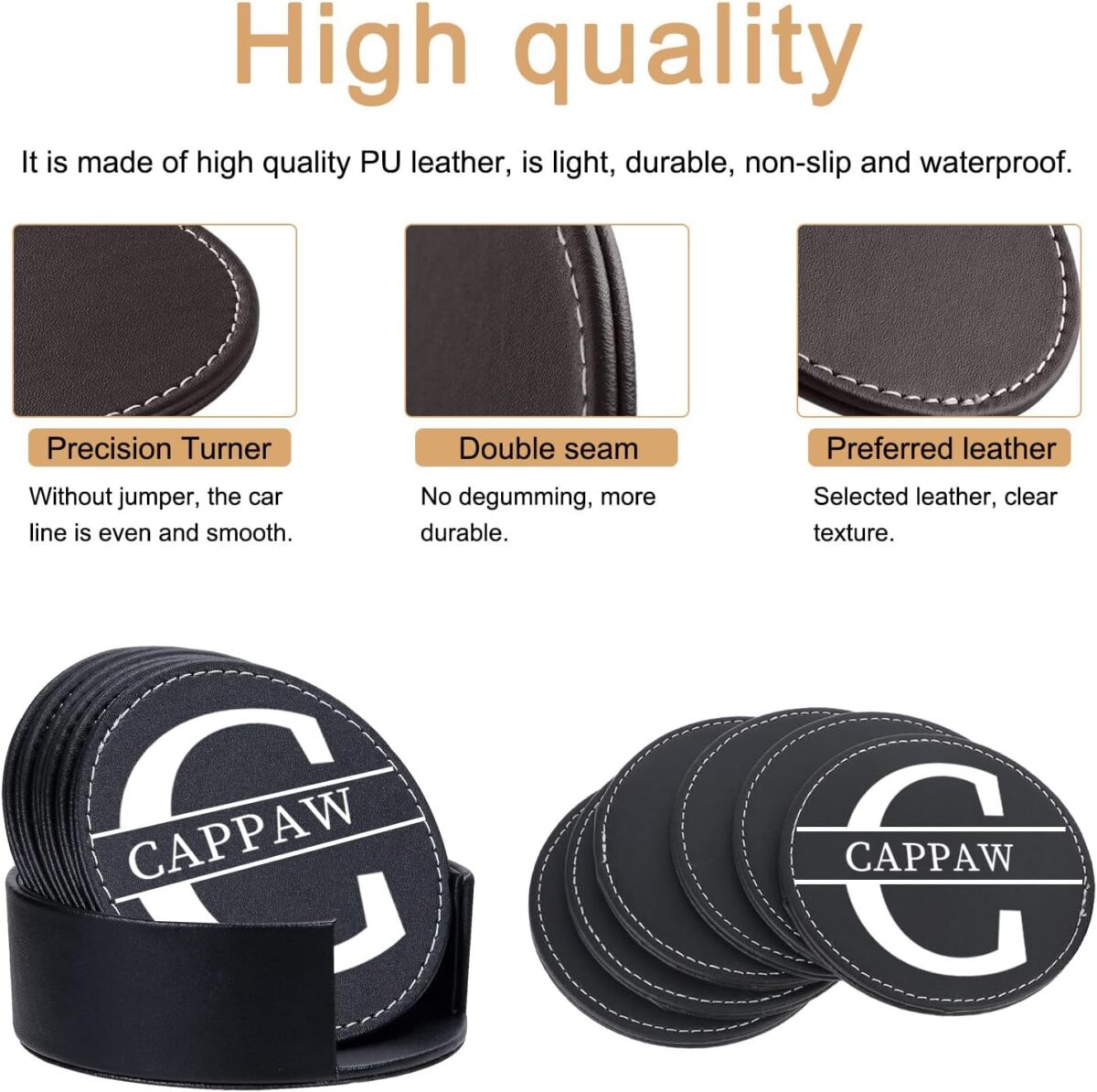 Personalized Leather Coaster for Drinks, Custom Coffee Coasters Set of 6, Customize Cup Coasters with Monogram Engraved, Wedding Gifts - Image 4