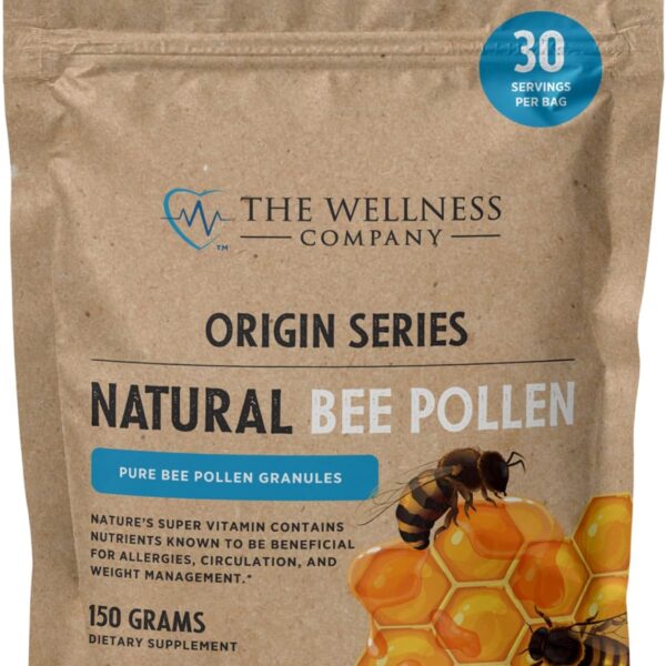 The Wellness Company Natural Bee Pollen | 150g (1 Month) | Packed with Vitamins, Minerals, Proteins & Lipids | Non-GMO, Gluten-Free | Supports Circulation & Allergy Relief