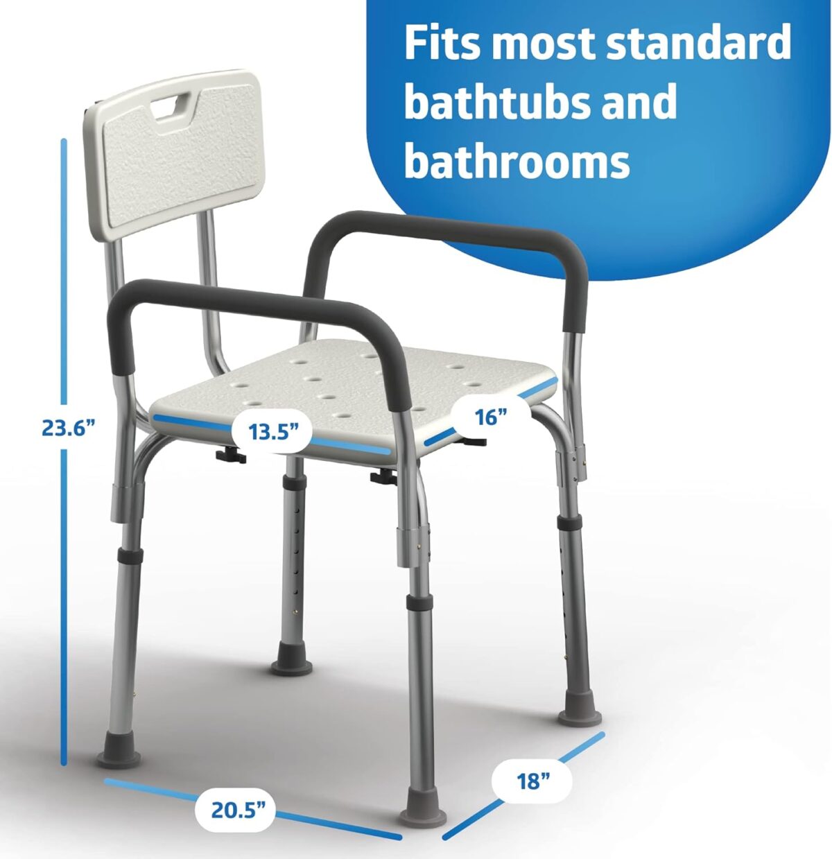 Medline Shower Chair Seat with Padded Armrests and Back | Heavy Duty for Bathtub | Slip Resistant with Adjustable Height | with 350 lb Capacity - Image 3