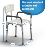Medline Shower Chair Seat with Padded Armrests and Back | Heavy Duty for Bathtub | Slip Resistant with Adjustable Height | with 350 lb Capacity - Image 3