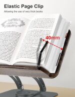 Tounee Book Stand for Reading, Adjustable Book Holder with 360° Swivel Base, Foldable Cookbook Stand Recipe Book Holder with Elastic Page Clips for Music Scores, Recipe, Tablet, Laptop-Gray - Image 8