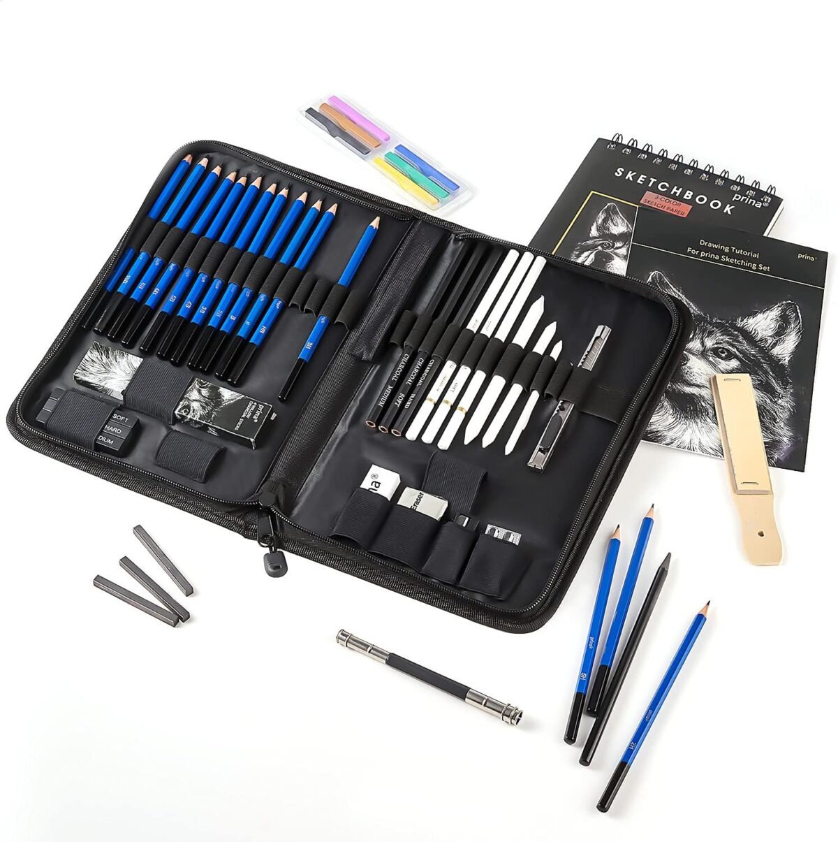 Prina 50 Pack Drawing Set Sketch Kit, Sketching Supplies with 3-Color Sketchbook, Graphite, and Charcoal Pencils, Pro Art Drawing Kit for Artists Adults Teens Beginner Kid, Ideal for Shading, Blending - Image 7