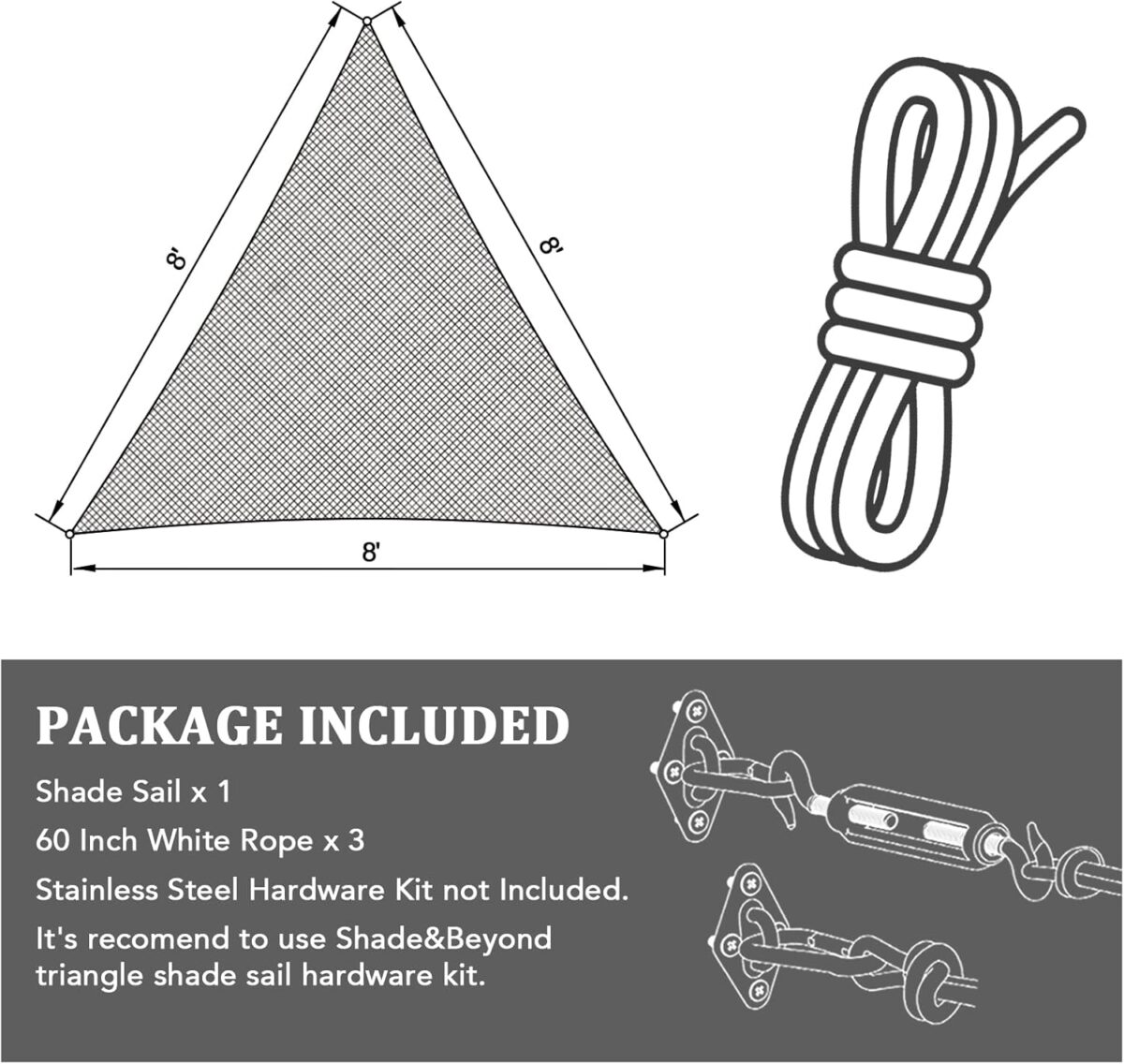 Shade&Beyond Triangle Sun Shade Sail 16'x16'x16' Canopy Sand for Patio Garden Yard Deck Pergola, (We Make Custom Size) - Image 7