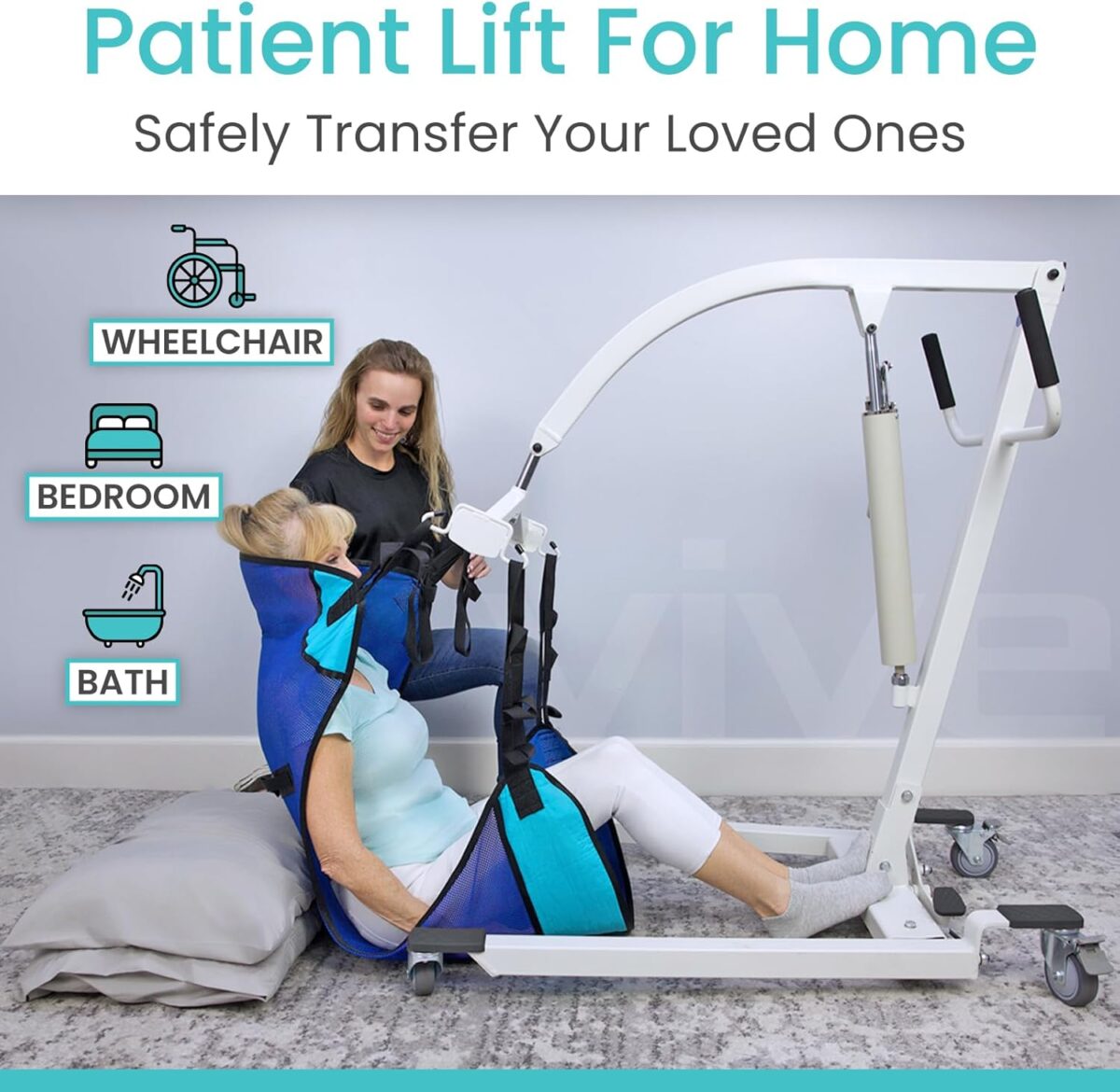 Vive Hydraulic Patient Lift for Home Use with Sling - Portable, Medical Patient Transfer Lift System - Sit to Stand Lift Assist for Elderly - Floor & Fall Elderly Lift - for Car, Wheelchair & Bed - Image 2