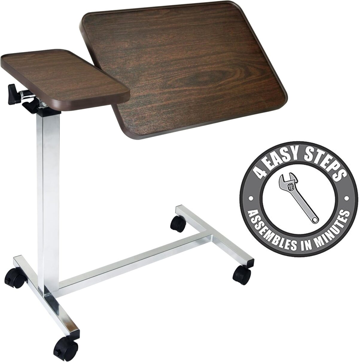 Vaunn Medical Adjustable Tilt Overbed Bedside Table with Wheels for Hospital and Home Use - Image 1