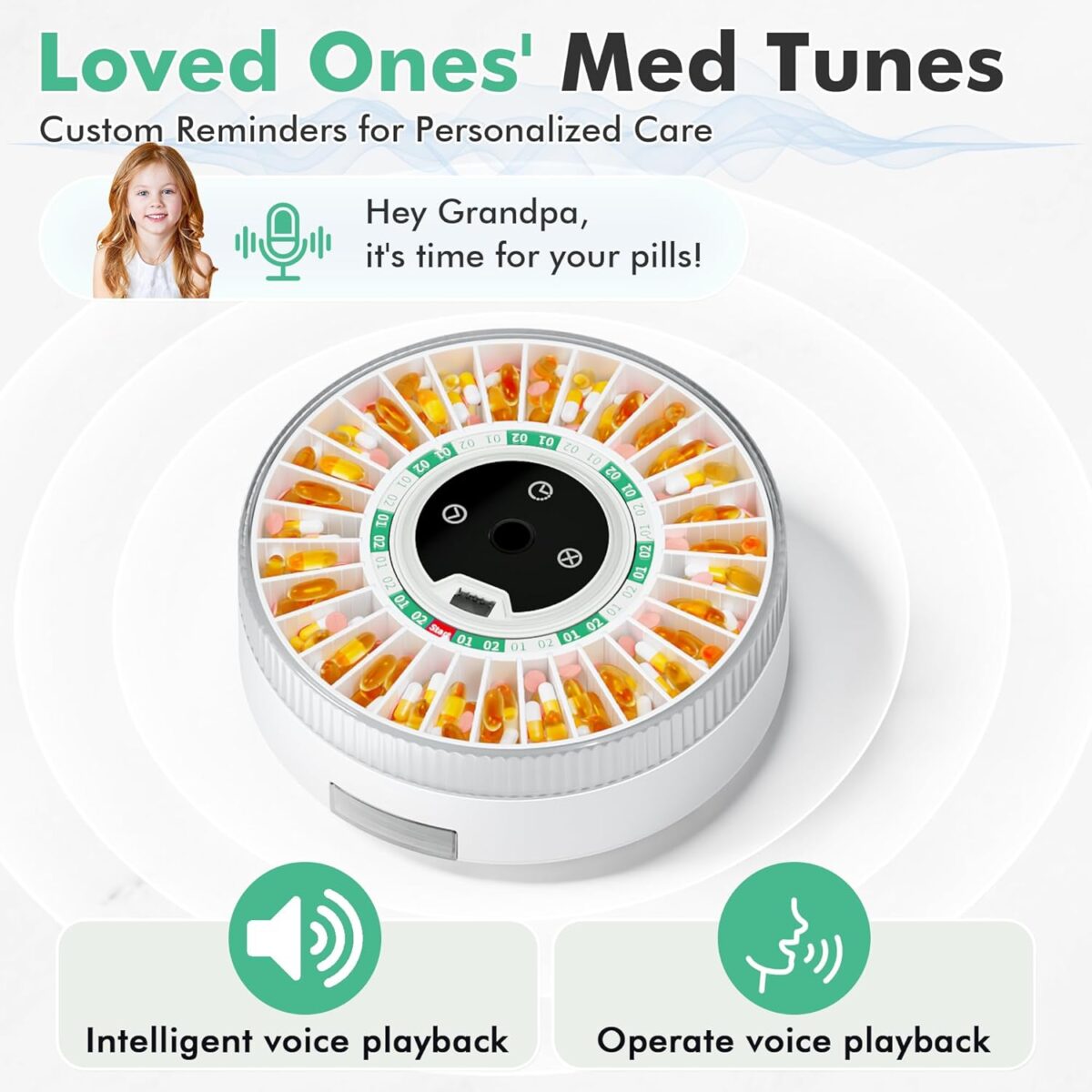 Windtrace Bluetooth Automatic Pill Dispenser for Elderly with Alarm, Smart Pill Dispenser with 31-Slot, Fingerprint& Mechanical Dual Lock Medication Dispenser, Timed Dispenser Machine (Green) - Image 3