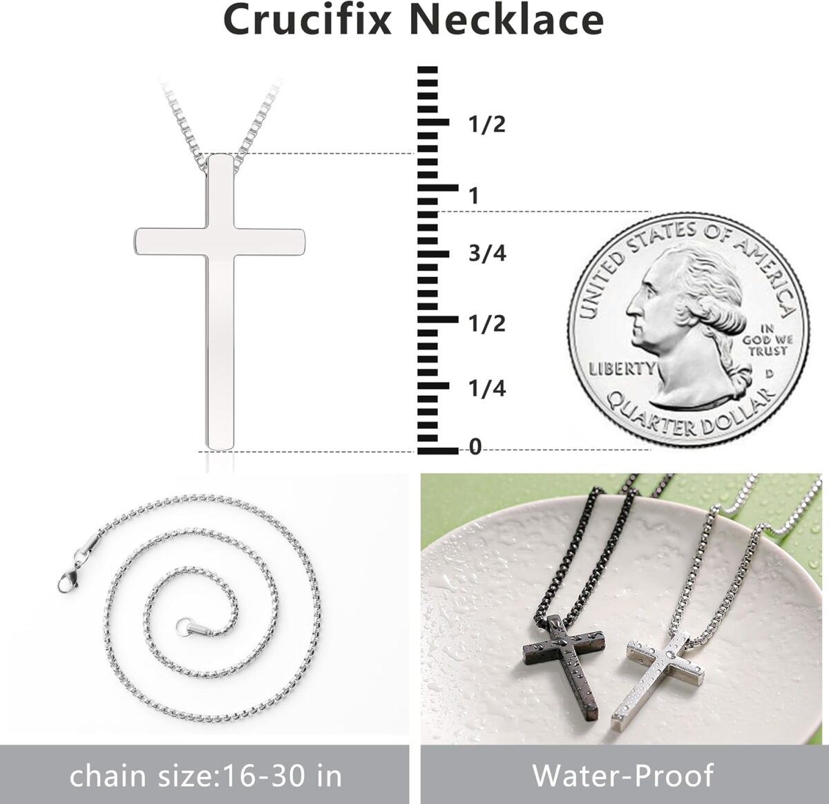 Romass 2 Pcs Cross Necklace for Men,Stainless Steel Pendant Silver Black Crosses Chain Jewelry Gifts Box 16-30 inches - Image 5