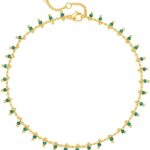 MTMY Gold Anklets for Women 14K Gold Plated Tiny Bead Anklet Green Rose Colorful Cubic Zirconia Tassel Foot Chain Dainty Adjustable Cute Anklets Summer Beach Boho Anklets Jewelry