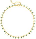 MTMY Gold Anklets for Women 14K Gold Plated Tiny Bead Anklet Green Rose Colorful Cubic Zirconia Tassel Foot Chain Dainty Adjustable Cute Anklets Summer Beach Boho Anklets Jewelry