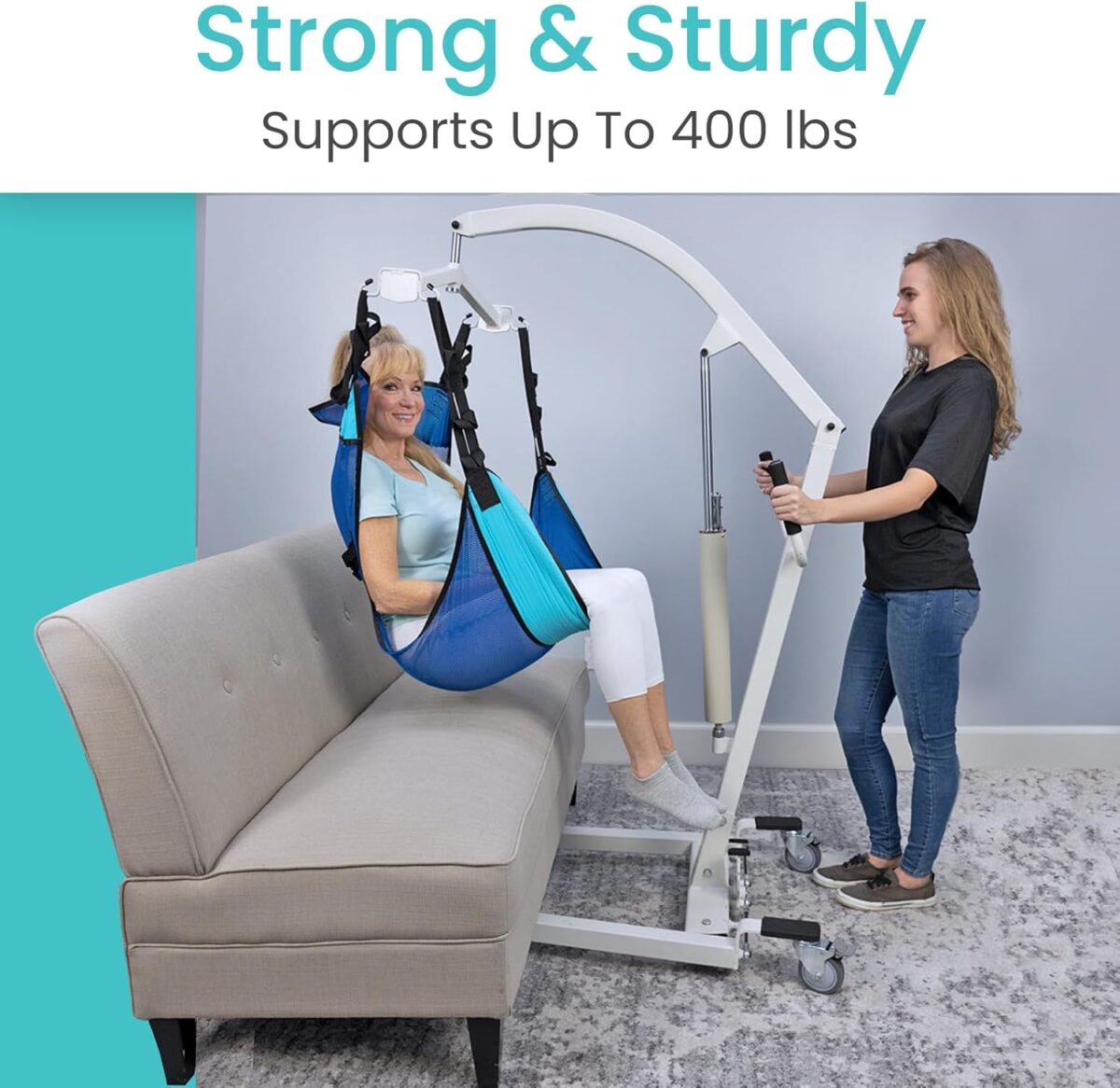 Vive Hydraulic Patient Lift for Home Use with Sling - Portable, Medical Patient Transfer Lift System - Sit to Stand Lift Assist for Elderly - Floor & Fall Elderly Lift - for Car, Wheelchair & Bed - Image 6