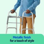 Medline Lightweight Two Button Folding Walker with 5" Wheels, Aluminum Frame Supports up to 300 lbs - Image 3