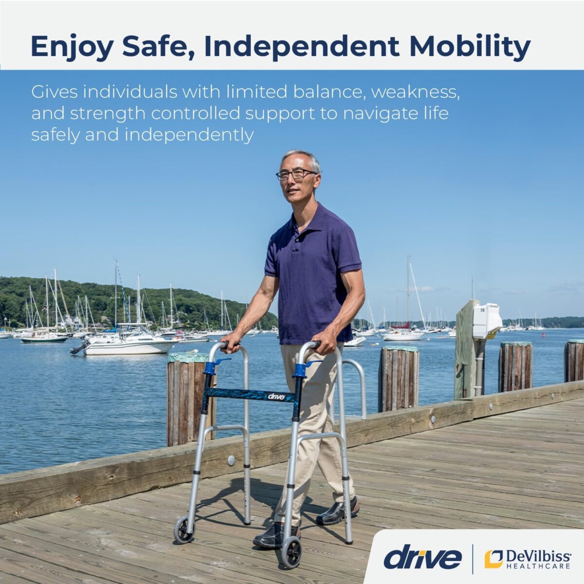Drive Medical 10226-1 Trigger Release Folding Walker, Brushed Steel - Image 2
