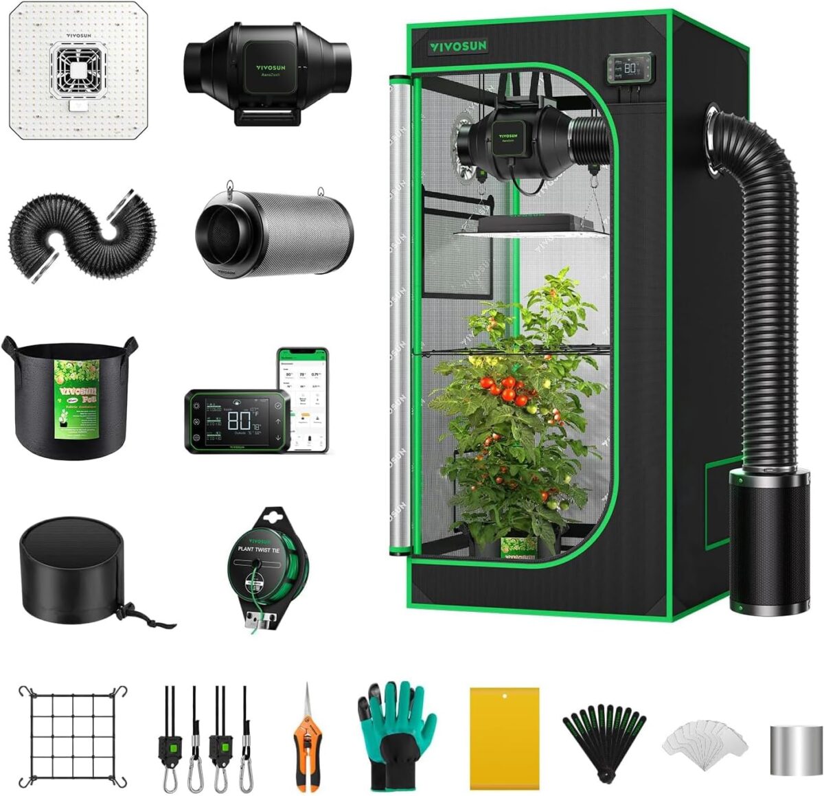 VIVOSUN GIY Smart Grow Tent System 2x2, WiFi-Integrated Grow Tent Kit, with Automate Ventilation and Circulation, Schedule Full Spectrum 100W LED Grow Light, and GrowHub E42A Controller - Image 1