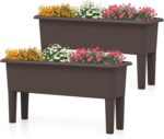 Giantex Raised Garden Beds Outdoor Set of 2, Self-Watering Planter Box with Detachable Legs & Drainage Hole, Outdoor Raised Container for Vegetable Fruit Herbs, 31.5”Lx12”Wx16”H, Easy Assembly (Brown)