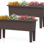 Giantex Raised Garden Beds Outdoor Set of 2, Self-Watering Planter Box with Detachable Legs & Drainage Hole, Outdoor Raised Container for Vegetable Fruit Herbs, 31.5”Lx12”Wx16”H, Easy Assembly (Brown)