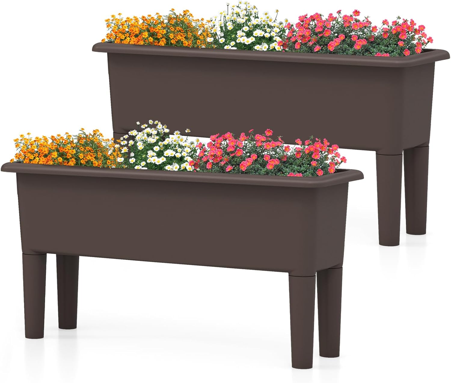 71xFmILFLcL._AC_SL1500_.jpg Giantex Raised Garden Beds Outdoor Set of 2, Self-Watering Planter Box with Detachable Legs & Drainage Hole, Outdoor Raised Container for Vegetable Fruit Herbs, 31.5”Lx12”Wx16”H, Easy Assembly (Brown) - Image 1