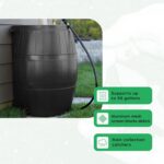 FCMP Outdoor Raincatcher, Flat-Back Rain Barrel with Spigots, 50-Gallon, Black - Image 9