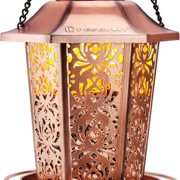 Solar Bird Feeders for Outdoors Hanging - Premium Grade Metal Bird Feeder, Chew-Proof, Weather and Water Resistant Wild Bird feeders, Outside and Garden Decoration-New