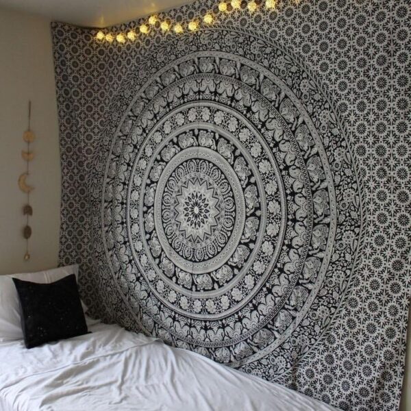 RAJRANG Indian Mandala Tapestry Wall Hanging Black and White Elephant Hippy Tapestries Twin Hippie Beach Throw College Dorm Decor Bohemian Boho Bedsheet - 84x54 Inches