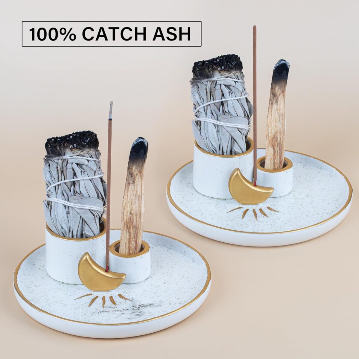 ZenBless Multifunction Incense and Candle Holder for Burning Sage, Palo Santo, Incense Sticks - 5.9" Ceramic Ash Catcher Tray for Meditation Room Home Decor (Gold) - Image 7