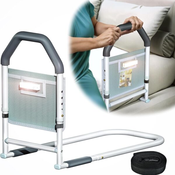 Bed Rails for Elderly Adults Safety - with Motion Light & Storage Pocket - Adjustable Bed Assist Rails for Seniors & Patients - Fits All Beds, Tool-Free Assembly