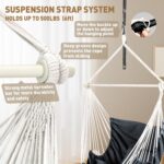 Chihee Hammock Chair Hanging Chair with Foot Rest 2 Cushions Max 500lbs Robust Metal Spreader Bar Collapsible Easy Storage Soft Cotton Swing Chair Strong Strap Iron Carabiner Side Pocket Included - Image 5
