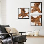 JOLLYMER Live Edge Teak Wood Wall Decor, Rustic Wooden Wall Art, Handcrafted Home Decoration for Living Room Bedroom Office, 17"x17" Black Frame - Image 3
