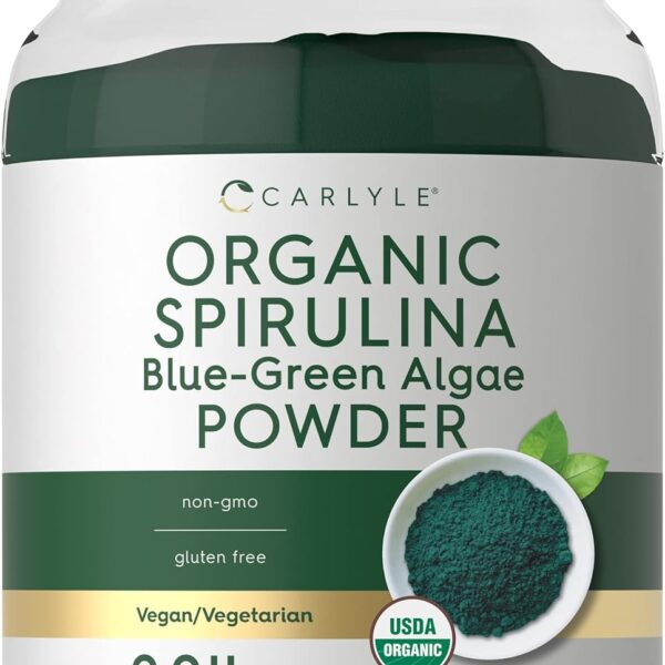 Carlyle Organic Spirulina Powder 2.2 lbs | Blue Green Algae | 8g Spirulina per Serving | Vegan, Non-GMO, Gluten Free Supplement