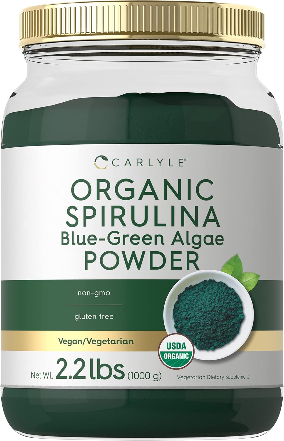71y4U-JO9JL._AC_SL1500_.jpg Carlyle Organic Spirulina Powder 2.2 lbs | Blue Green Algae | 8g Spirulina per Serving | Vegan, Non-GMO, Gluten Free Supplement - Image 1