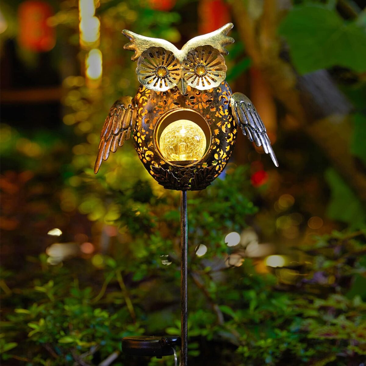 Go2garden Solar Lights Outdoor Owl Garden Gifts Women Metal Stakes Lights for Lawn Ornaments, Yard Art, Pathway, Patio Decorations,Birthday Mothers' Day Gift for Mom Dad Grandma (Bronze) - Image 8