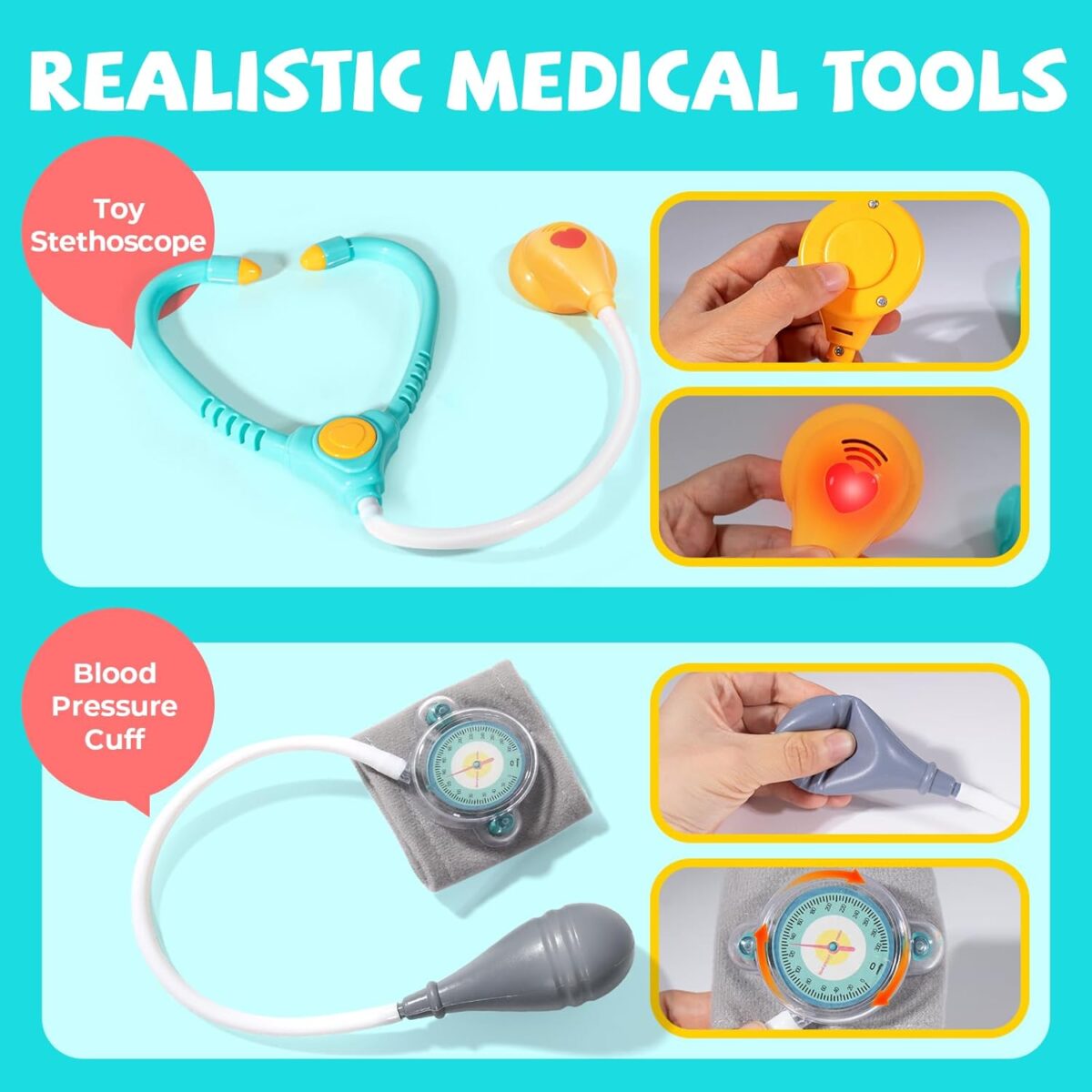 Doctor Kit for Toddlers 3-5 - Preschool Pretend Play Medical Kit with Stethoscope, Blood Pressure Cuff and Carrying Bag- Dress Up Toys for Kids Ages 3+ Years - Image 4