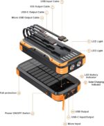 Solar-Power-Bank-Charger, 40000mAh Portable Phone Charger Built in 4 Cables with USB C in/Output, PD 20W Fast Charging External Batter, External Battery Pack with Dual Bright Flashlights - Image 8