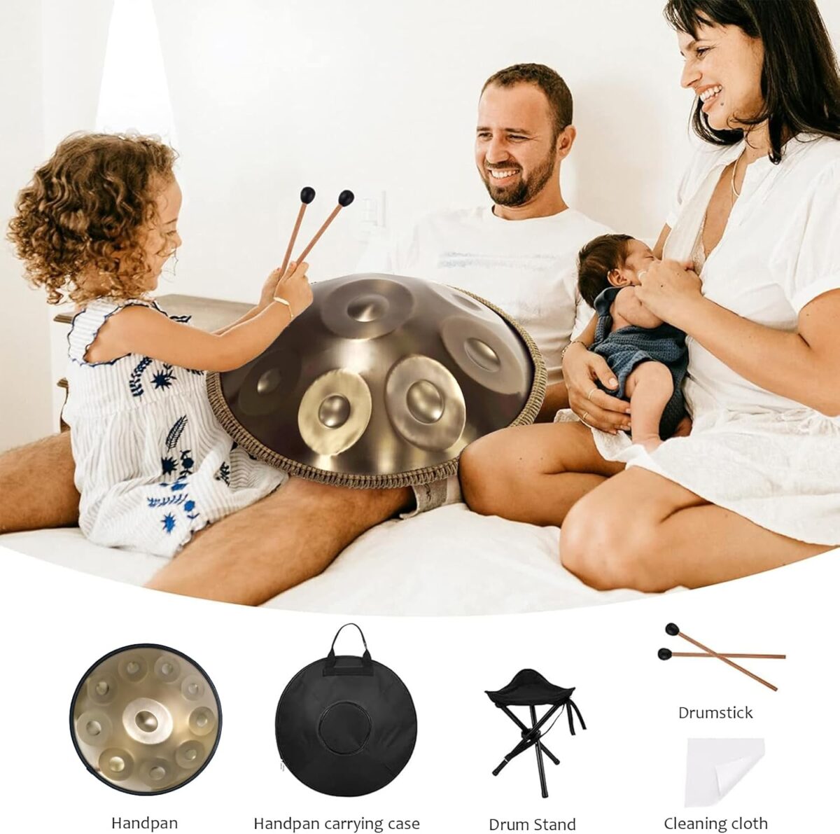 Handpan Drum 22 Inches D Minor Kurd, 432Hz 10 Notes Hand Drum Instrument, Premium Steel Hand Drum, Handpan Instrument Handpan Drum for Adults (Gold) - Image 4